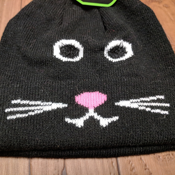 NWT 2 pieces Cat Fcae Knit Beanie with Pompom - Picture 3 of 6